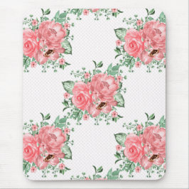 Mousepad Aquarela Shabby Chic Rosas Cor-de-Rosa e Pontos