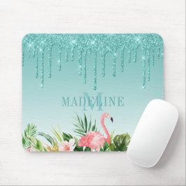 Mousepad Aquarela Tropical Floral Teal Monograma