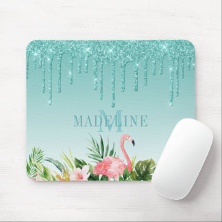 Mousepad Aquarela Tropical Floral Teal Monograma
