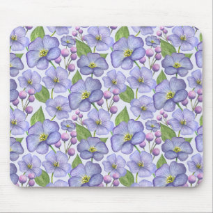 Mousepad Aquarela Violetas Roxas e Padrão Floral