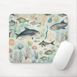 Mousepad Aquarelas do Oceano Coral de Peixes Submarinos