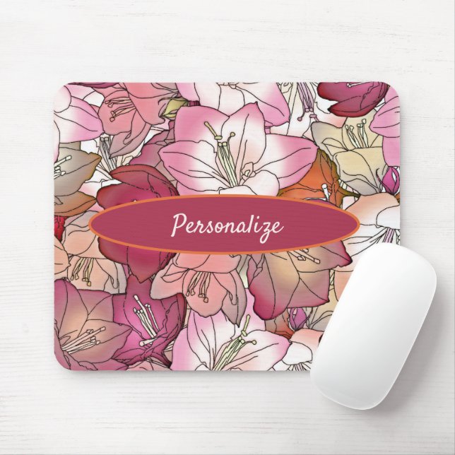 Mousepad Aquarelas Florais Rosa Flores Púrpuras Personaliza (Com mouse)