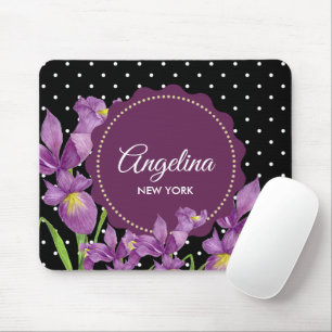 Mousepad Aquarelas Purple Iris Bolinhas Pretas