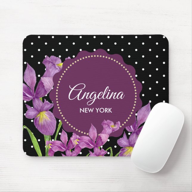 Mousepad Aquarelas Purple Iris Bolinhas Pretas (Com mouse)