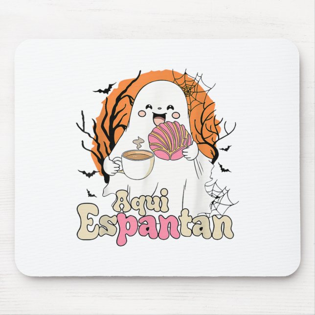 Mousepad Aqui Espantan Pantasmas Fantasma Conchas Halloween (Frente)