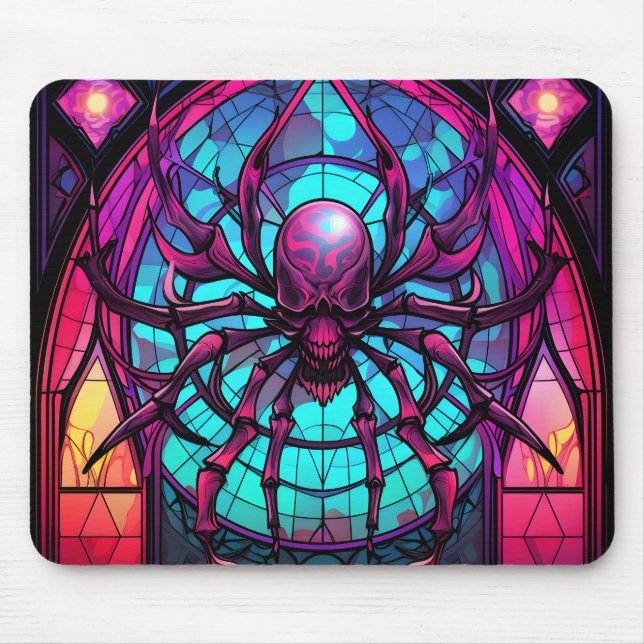 Mousepad Aranha de Caveira de Vidro Colorido Gótico (Frente)
