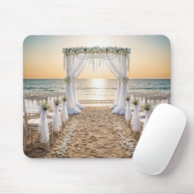 Mousepad Arco de Casamento na Praia com Céu de Pôr do Sol (Com mouse)