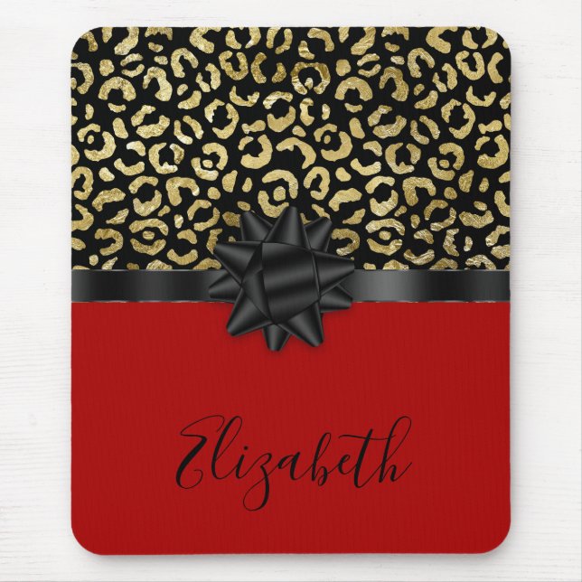 Mousepad Arco de Impressão de Leopardo Vermelho Preto Doura (Frente)