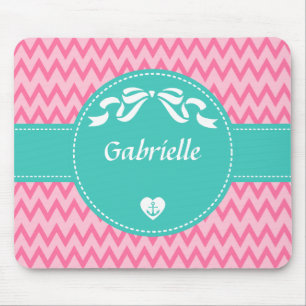 Mousepad Arco de ponto cúbico com padrão Cevron rosa Girly