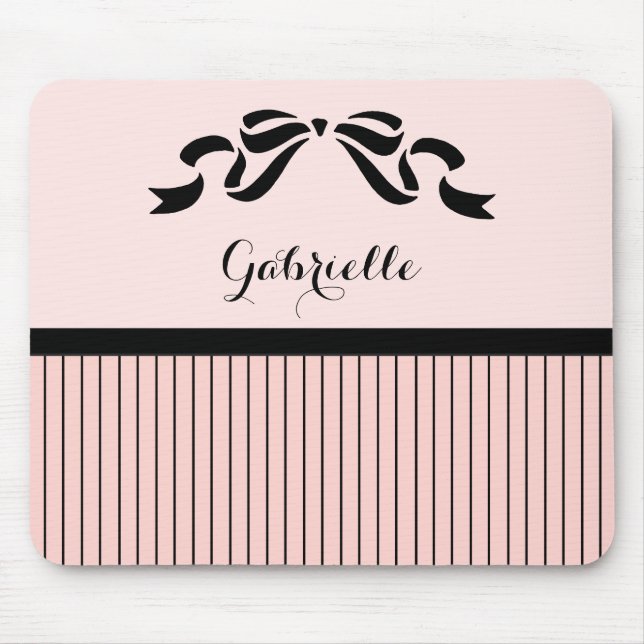 Mousepad Arco e nome preto Pinstripes, cor-de-rosa-chic (Frente)