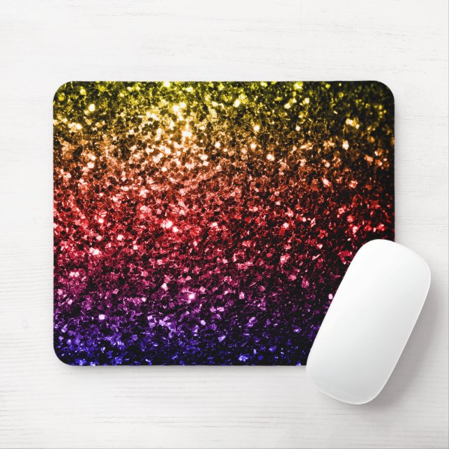 Mousepad Arco-íris amarelo vermelho roxo brilho falso faísc (Com mouse)