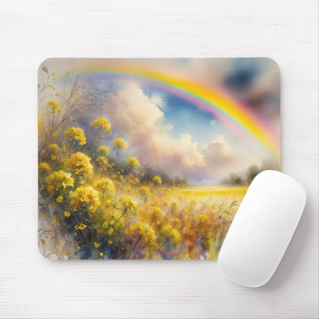 Mousepad Arco-Íris Aquarela Sobre Prados De Flores Selvagen (Com mouse)
