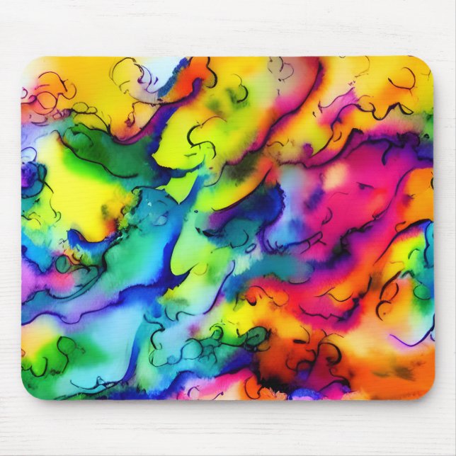 Mousepad Arco-íris coloração d'água abstrato (Frente)