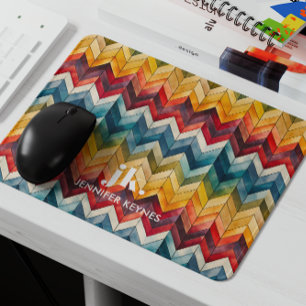 Mousepad Arco-íris Colorido Vintage Chevron Monograma