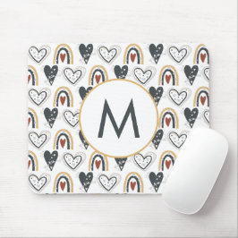 Mousepad Arco-Íris Corações Boho Padrão Monograma Inicial