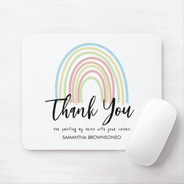 Mousepad Arco-íris de aguarela pastel agradecimento profess (Com mouse)