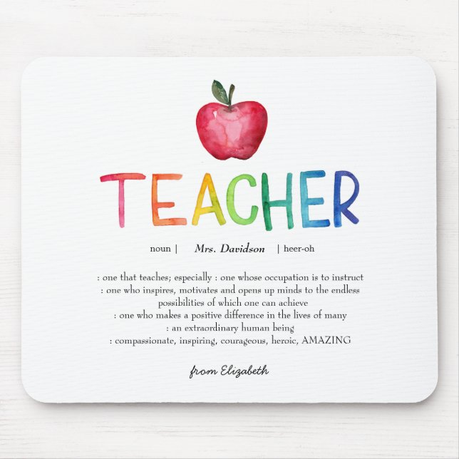 Mousepad Arco-íris de Aquarela Moderna Obrigada Professora  (Frente)