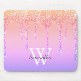 Mousepad Arco-íris Feminino Brilho Gotas de Purpurina Monog