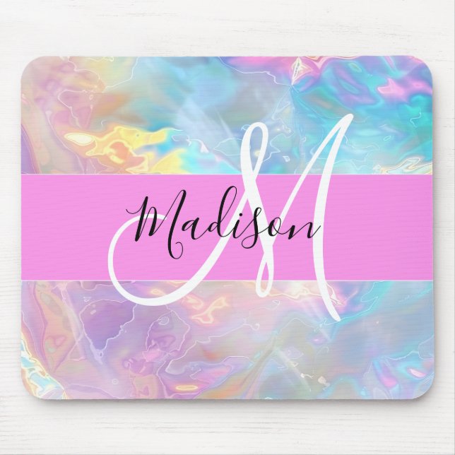 Mousepad Arco-íris Glamour Holográfico Iridescente Monogram (Frente)