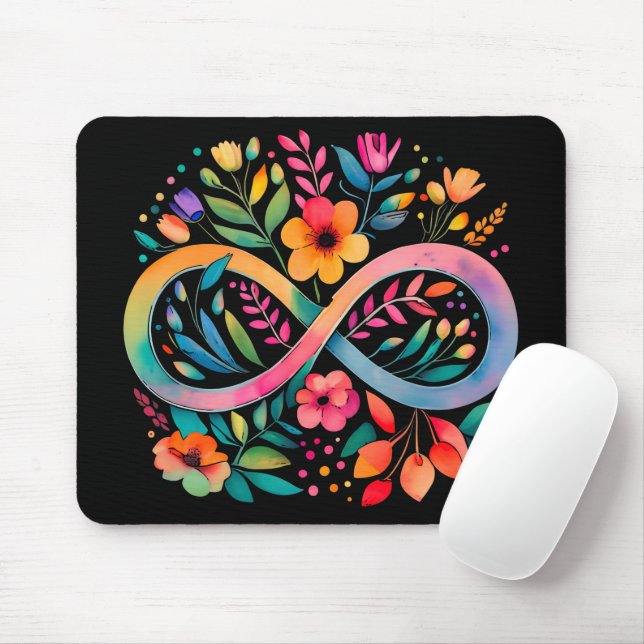 Mousepad Arco-Íris Infinito Flores de Aquarela Autismo (Com mouse)