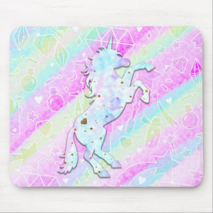 Mousepad Arco-íris Pastel de Diamantes & Estrelas Unicórnio