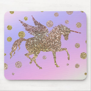 Mousepad Arco-íris Pastel Pontos Dourados Unicórnio Tendênc