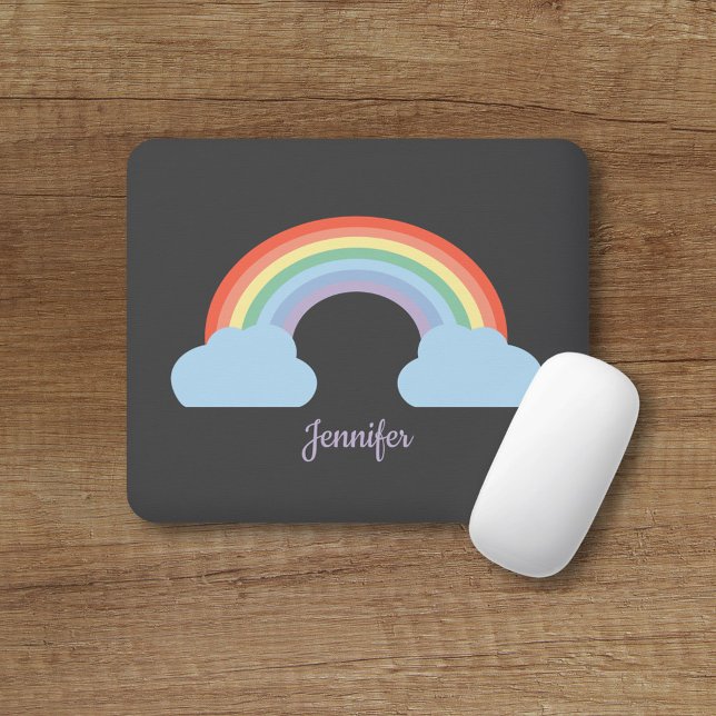 Mousepad Arco-Íris Preto Pastel (Pastel Rainbow Black Mouse Pad)