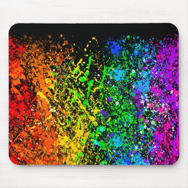 Mousepad Arco-íris Preto Tinta Colorida Salpico (Frente)