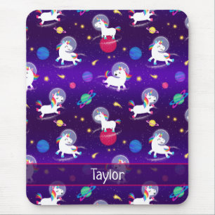 Mousepad Arco-íris Unicórnios No Espaço Roxo Ombre
