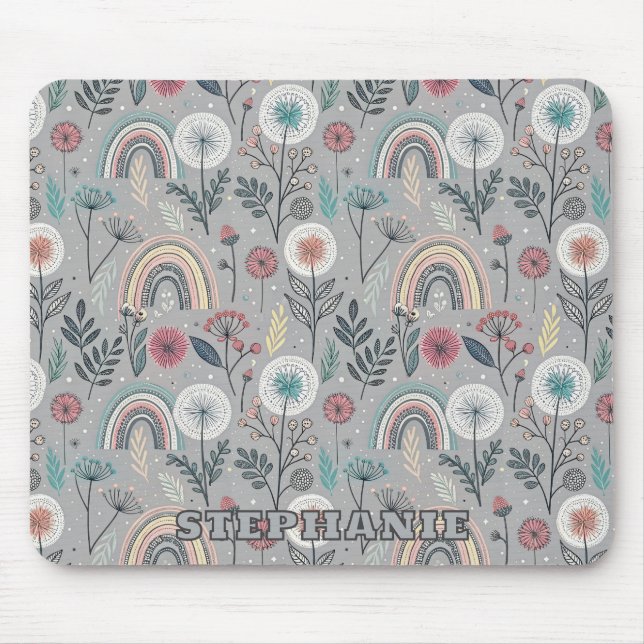 Mousepad Arco-Íris Whimsical e Botânica (Frente)