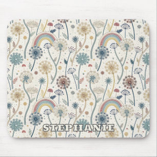 Mousepad Arco-Íris Whimsical e Dandeliões Botânicos (2)
