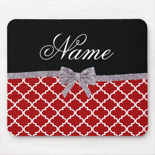 Mousepad arco prateado do padrão moroccan vermelho de nome  (Frente)