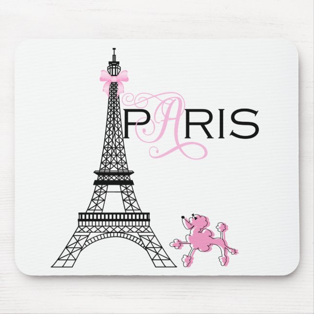 Mousepad Arco rosa Torre Eiffel Paris França Poodle Chic (Frente)
