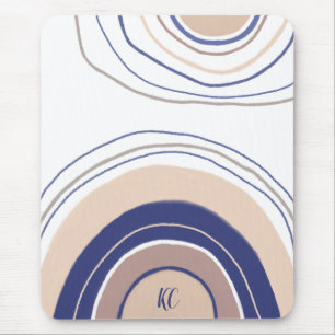 Mousepad Arcos de abstrato Boho - Azul e bege