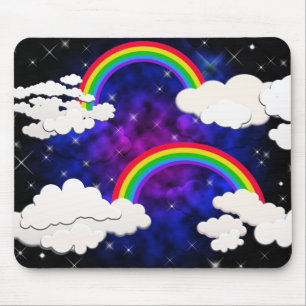 Mousepad Arcos-íris, estrelas e nuvens em um céu nocturno