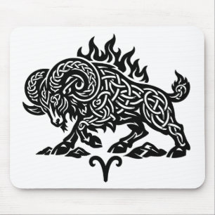 Mousepad Áries Fogo‑Carneiro – Zodíaco Celta de Tinta Assom