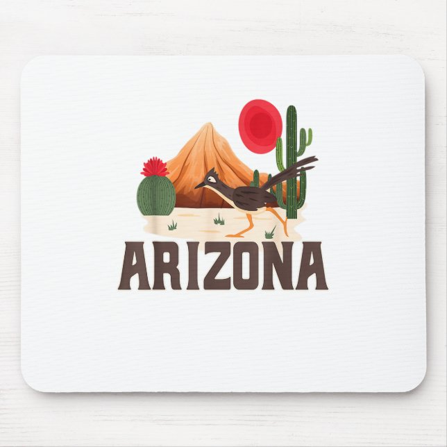 Mousepad Arizona Roadrunner Retro Boho Desert Cactus (Frente)