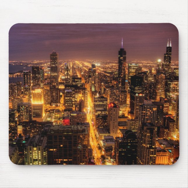 Mousepad Arquitectura da cidade da noite de Chicago (Frente)