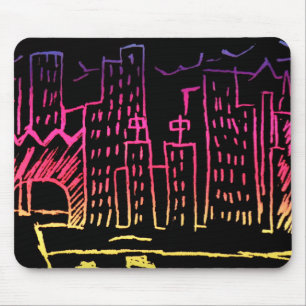 Mousepad Arquitectura da cidade de néon