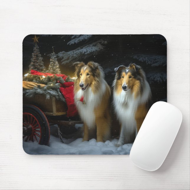 Mousepad Arranjo de Natal de Collie Snowy Sleigh (Com mouse)