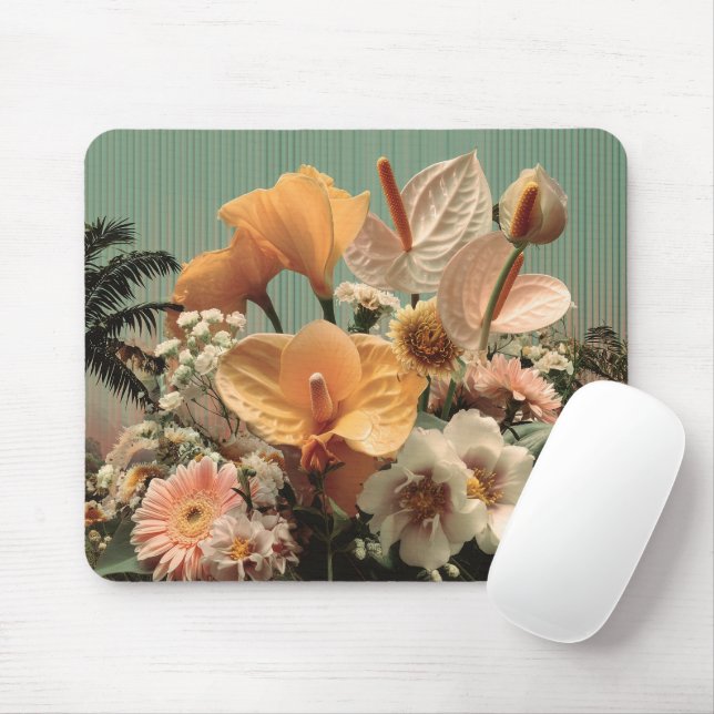 Mousepad Arranjo Floral de Anthurium e Flores Tropicais (Com mouse)