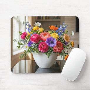 Mousepad Arranjo Floral em uma Mesa Brilhante