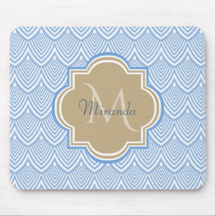Mousepad Art Deco Light Blue Fish Scales Tan Monograma Nome