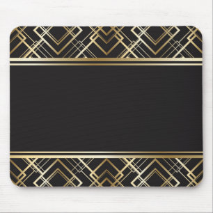 Mousepad Art deco, preto, ouro, elegante, chique, monograma