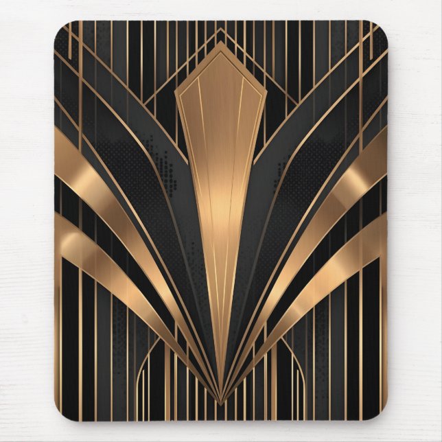Mousepad Art Deco Rajada de Sol Dourada Geometria Luxuosa (Frente)