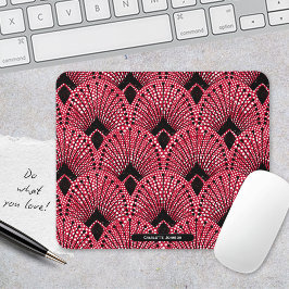 Mousepad Art Deco Red Black White Classic Peacock Padrão