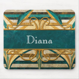 Mousepad Art Deco Verde e Listras Douradas Personalizadas