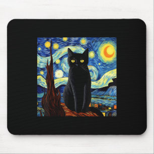Mousepad Art Funny Black Cat Painting Artista Van Gogh Star