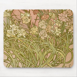 Mousepad Art Nouveau Alfonse Mucha Flores de cravo florais