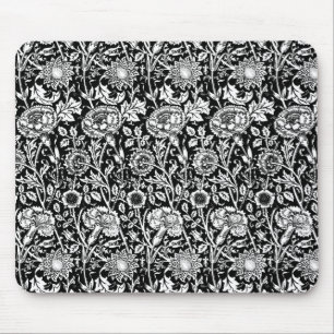 Mousepad Art Nouveau Carnação Damask, Preto e Branco